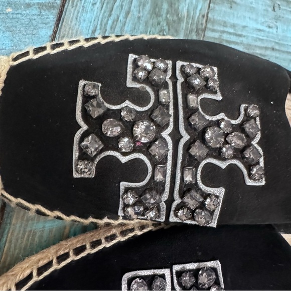 Tory Burch Embellished Espadrille Suede Jewel Perfect Black/Diamond Size 10.5 - Picture 5 of 16